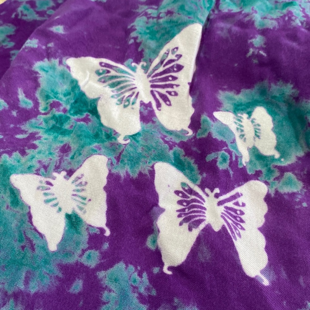 Beach summer Hawaiian dress Sarong 45” by 56” + fringes purple white butterflies